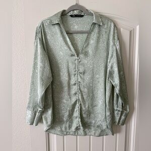 Women’s Green Silk Zara Button Down Blouse